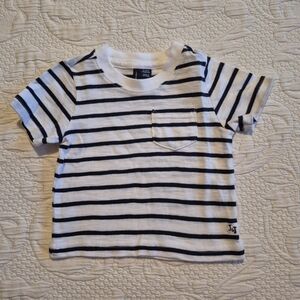 Janie and Jack boys 6-12 months white with blue stripe short sleeve shirt EUC